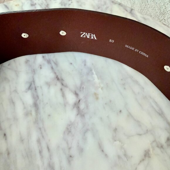 🌼 ZARA Wide Leather Floral Belt Brown Silver Metal Daisies 80 - Picture 6 of 14